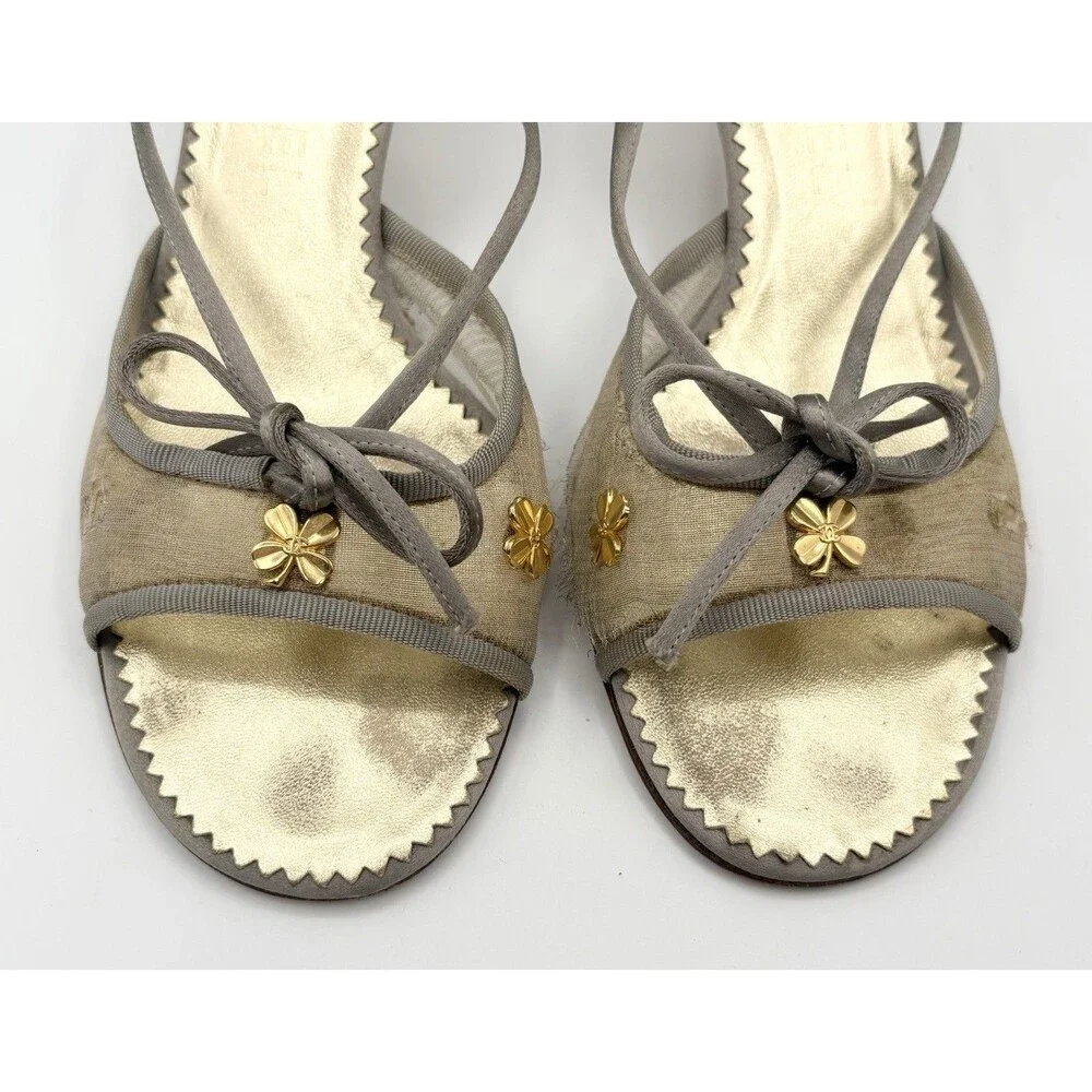Chanel Gold Clover Lucky Charm  Gold & Silver Mules Heels Vintage Size EU 36.5